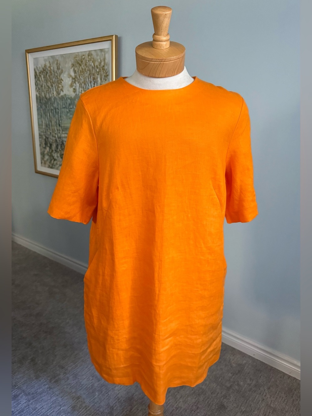 Banana Republic Orange Linen Shift Dress Pockets Lined Minimalist Summer XL